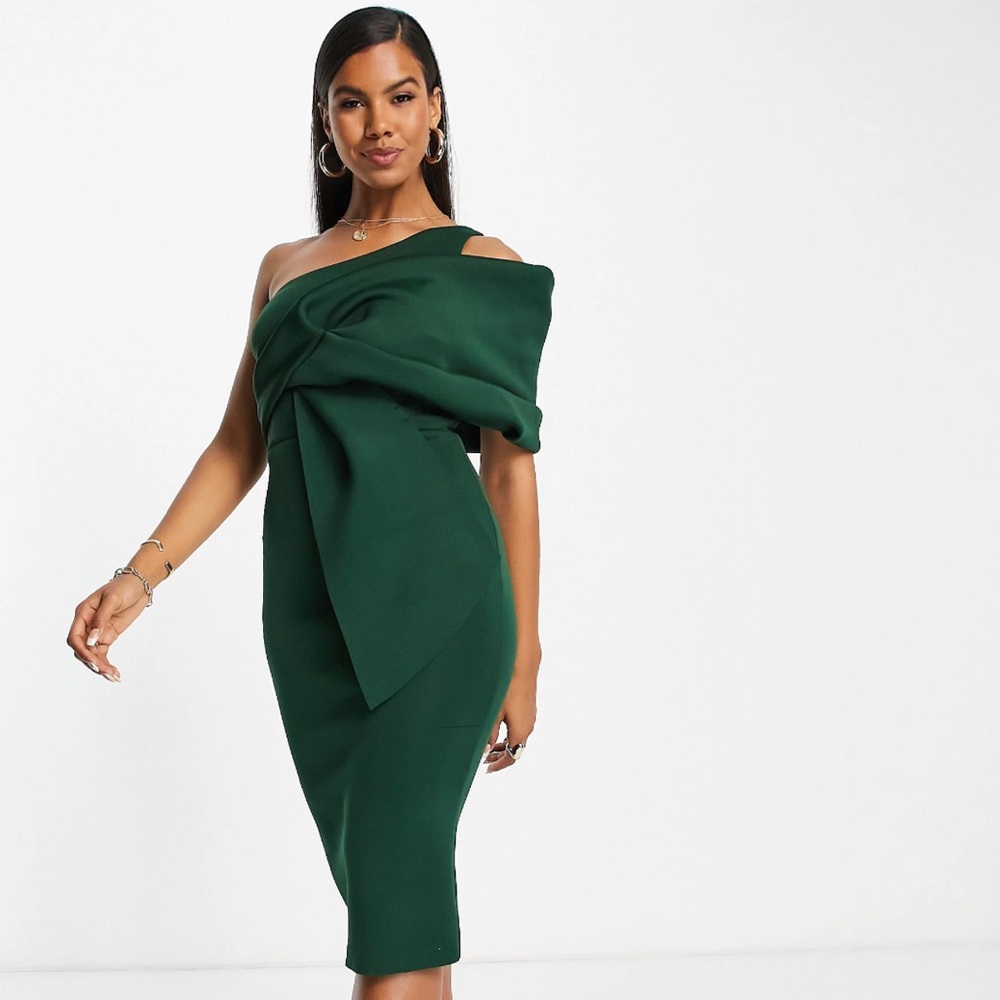 ASOS DESIGN Peekaboo Shoulder Gathered Midi Pencil Dress sz. 2
